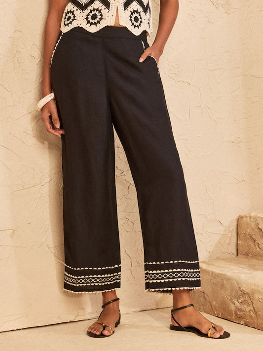 Love & Roses Crop Linen Blend Ric Rac Trim Trousers