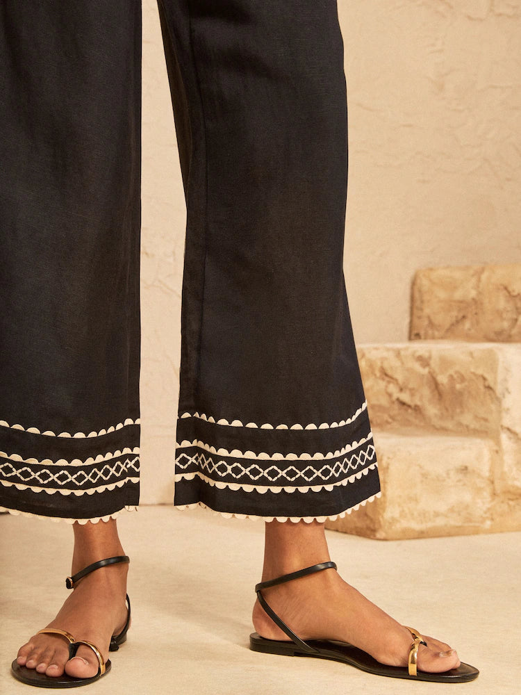 Love & Roses Crop Linen Blend Ric Rac Trim Trousers