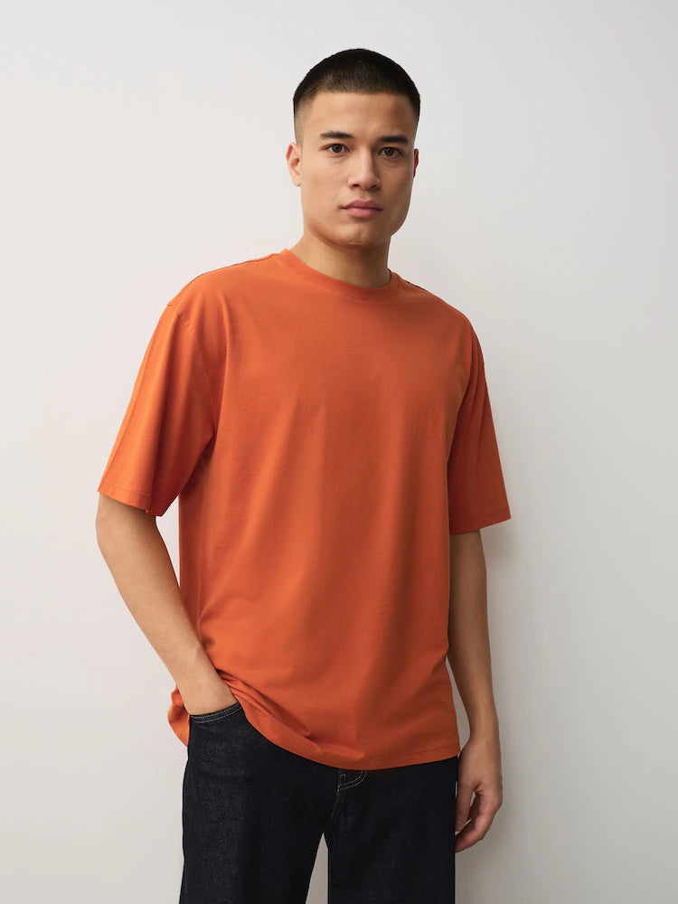 White/Orange/Blue/Pink/Green - Essential cotton T-shirts with a relaxed fit, 5-pack