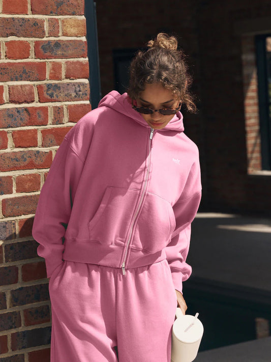 Pink - Jacket with hood and full-length zipper